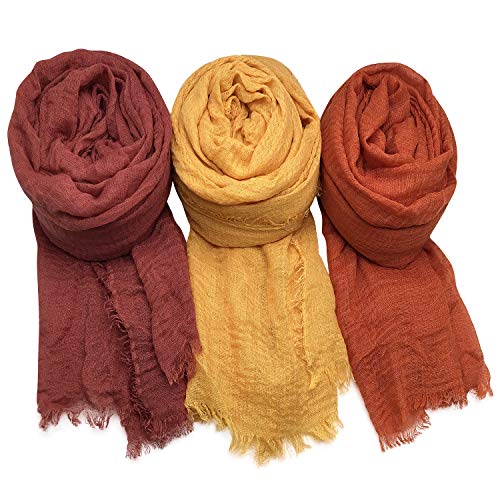 Women Scarf Shawl for All Season 3PCS Scarve Wrap Scarve. - color: Yellow, Rust Red, Blood Red