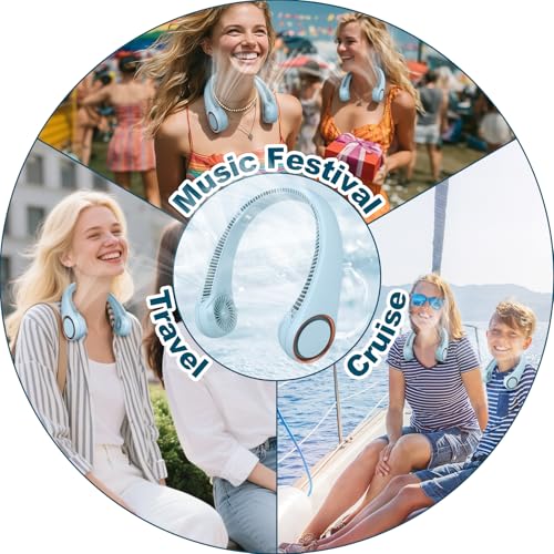 CIVPOWER Neck Fan: Portable Personal Neck Cooling Rechargeable Bladeless Fan - Hands Free 3 Speed 4000 mAh Battery USB Operated Wearable Headphone Design - Gift for Men Women Outdoor (Light Blue) - color: Light Blue