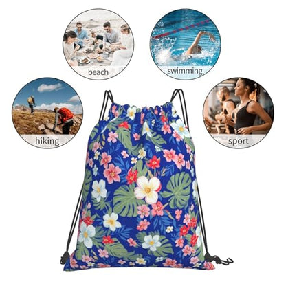 Lightweight Drawstring Bag Charming Hawaii Flower, Large Capacity String Backpack for Beach Swimming Pool - color: Pattern (369)