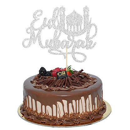 1 Pack Eid Mubarak Cake Topper Silver Glitter Moon Star Hajj Mubarak Eid Cake Picks Islamic Muslim Eid Mubarak Festival Ramadam Kareem Party Cake Decorations Supplies - color: Silver-4