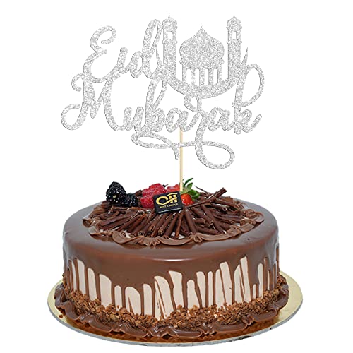 1 Pack Eid Mubarak Cake Topper Silver Glitter Moon Star Hajj Mubarak Eid Cake Picks Islamic Muslim Eid Mubarak Festival Ramadam Kareem Party Cake Decorations Supplies - color: Silver-4