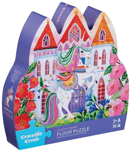 Crocodile Creek Jigsaw Puzzle, 36 Piece for Kids 3 Years and Up, Heavy-Duty Shaped Box for Storage, Finished Puzzle Size 18 x 24 inches, Unicorn Castle - color: Unicorn Castle