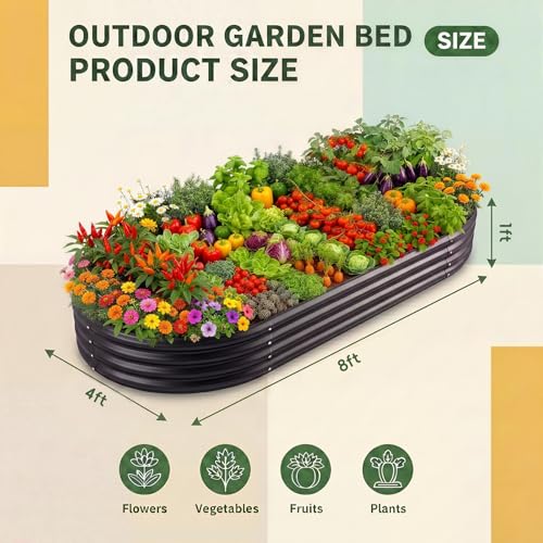 Land Guard 2Pcs 8ft Galvanized Steel Raised Garden Bed, 8 x 4 x 1 ft Large Metal Raised Planter Beds, Raised Garden Bed for Vegetables, Grey - color: 2-grey, size: 8×4×1ft(2pcs）