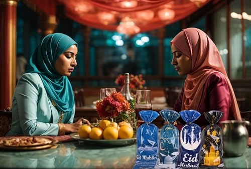Hying 100 PCS Eid Mubarak Cellophane Bags with Twist Ties for Gift, Muslim Ramadan Cello Bag Eid Mubarak Castle Candy Bags Festival Moon Star Treat Bags for Cookie Candy Goodies Wrapping Supplies - color: Style 2: Eid Bags