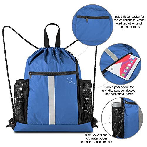 BeeGreen Royal Blue String Backpack Bag Cinch Sack with Shoe Compartment and Two Side Mesh Pockets Lightweight Sturdy Drawstring Gym Sackpack 1 Pack for Unisex - color: Royalblue D, style: Drawstring With Shoe Compartment