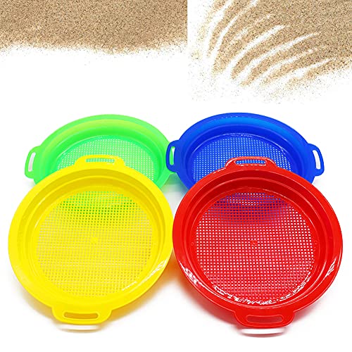 OJYUDD 4 Pack Sand Sifter Sieves for Adults, Plastic Sand Sifting Pans for Beachcombing, Gardening, Gold Panning & Outdoor Exploration (Red, Blue, Yellow, Green) - color: Multi - Colored