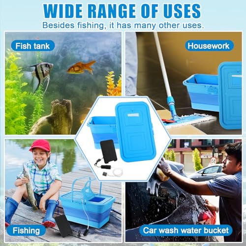 Geetery Live Bait Bucket with Solar Aerator, 20l Foldable Fishing Bucket, Portable Quiet Oxygen Pump, Collapsible Minnow Tank for Outdoor Fishing