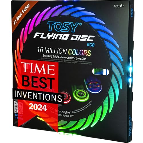 TOSY Flying Disc - 16 Million Colors RGB or 36 LEDs, Extremely Bright, Smart Modes, Camping Essentials for Teens/Kids/Adults/Men/Boys/Girls, Auto Light Up, Rechargeable, Waterproof, 175g - color: Rgb Disc (Multi-color, White Disc)
