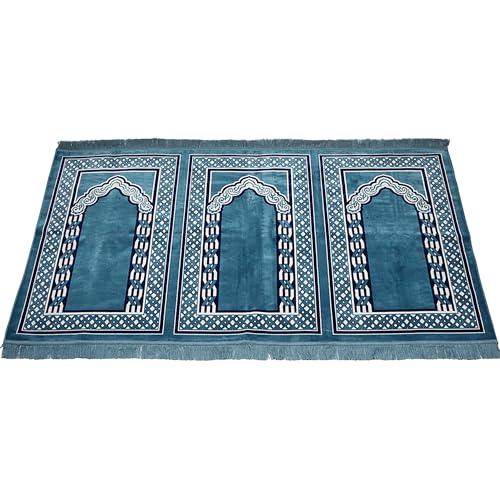 Modefa Muslim Prayer Rug Wide Multi Person Velvet Floral Carpet(Vined Blue) - color: Vined Blue