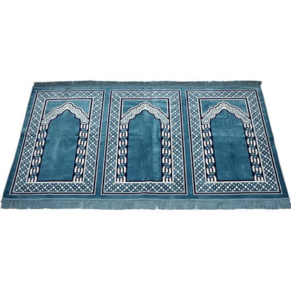 Modefa Muslim Prayer Rug Wide Multi Person Velvet Floral Carpet(Vined Blue) - color: Vined Blue
