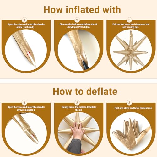 6 Pcs Caramel Colour Star Foil Balloons One-Piece 14-Pointed Star Balloon 4D Starburst Cone Mylar Balloon 22inch Christmas Birthday Wedding Wedding Anniversary Party Supplies(Caramel Colour) - color: Caramel Colour