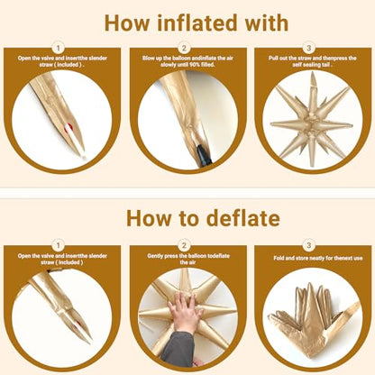 6 Pcs Caramel Colour Star Foil Balloons One-Piece 14-Pointed Star Balloon 4D Starburst Cone Mylar Balloon 22inch Christmas Birthday Wedding Wedding Anniversary Party Supplies(Caramel Colour) - color: Caramel Colour