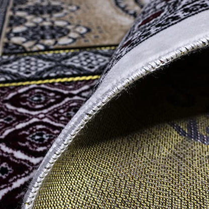 Modefa Muslim Prayer Rug - Wide Multi Person Plush Velvet Medallion 17-1 | For 3 People Praying Mat, Salah Group Carpet - color: Red / Beige