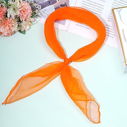 Fengek 9 Pcs Chiffon Scarf, 27.6 Inch Square Solid Color Bandana Handkerchief Ribbon Scarves for Women Girls - color: Multicolor 2
