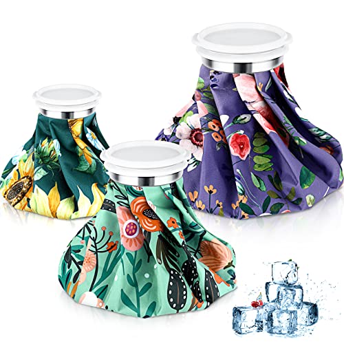 Nuanchu 3 Pieces Ice Bags for Injuries Reusable Ice Pack Hot Cold Water Bag 6, 9, 10 Inches Hot Cold Therapy and Pain Relief Pain Screw Top for Sports Knee Head Leg(Flower Style) - style: Flower Style