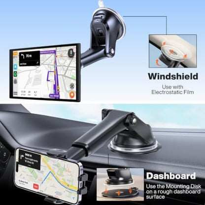 APPS2Car Suction Cup Mount for Garmin GPS/Phone Holder with Extension Arm | 17.2mm Ball Joint Replacement Base for Car Dashboard Windshield, GPS Holder for Garmin Dezl Nuvi Drive Drivesmart RV