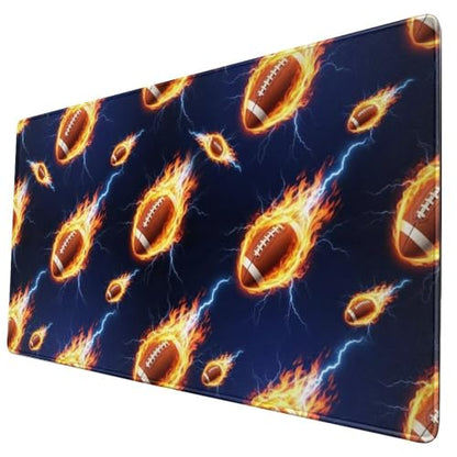 Wear Resistant Gaming Mouse Pad Ice Fire Football, Large Extended Desktop Mat for Office Game Leisure - color: Pattern (163), size: 29.5L x 15.8W inches