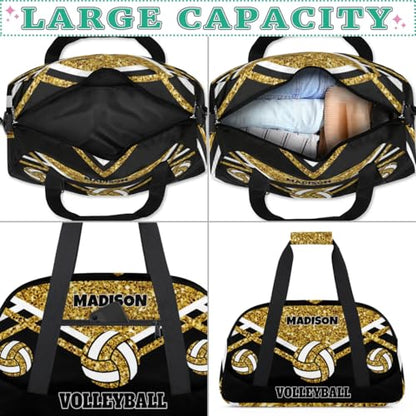 Custom Volleyball Bag for Sports Duffel Bag, Personalized Gym Bag Customize Travel Duffle Bag with Name, Gold Sequins with Black - color: Gold