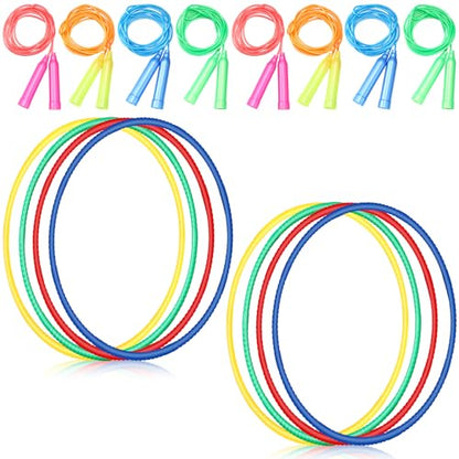 Poen 16 Pcs Detachable Hoop and Jump Rope Set Adjustable Exercise Hoop Skipping Rope Equipment for Fitness Teens Adults Weight Loss Exercise Gymnastics(Red, Yellow, Blue, Green)