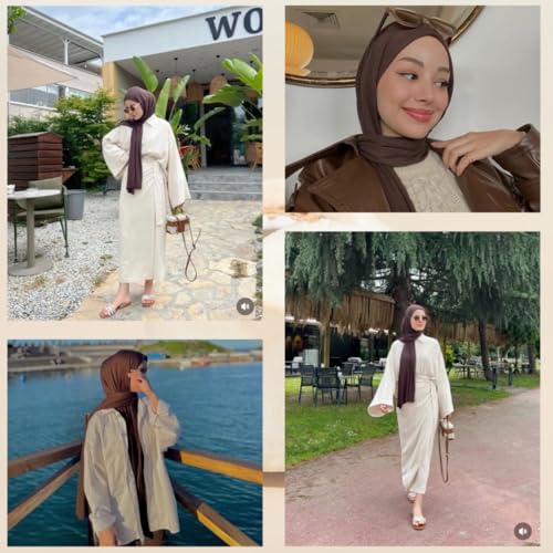 Muslin Hijab Scarf for Women Long Headscarves Solid Head Wraps Soft Pashminas Shawls - color: Brown Muslim Hijab Scarf