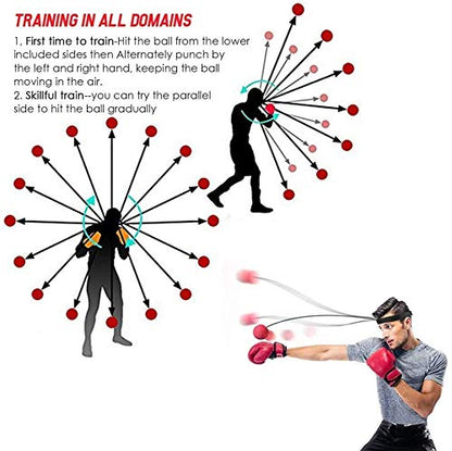 Boxing Reflex Ball Headband Punch Ball | 4 Difficulty Level Speed React Ball, Adjustable Headband and Hand Wraps, Perfect for Punching Speed, Accuracy, Focus, Fight Skills and Hand-Eye Coordination