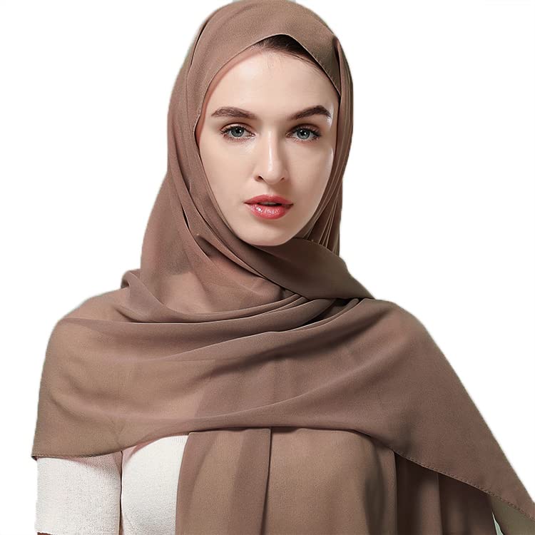 Yeieeo Chiffon Head Wraps for Women - Solid Color Fashion Bubble Chiffon Scarf Hijab - color: Khaki
