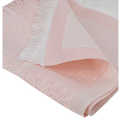 Modefa Luxury Islamic Thin Travel Prayer Mat in Satin Gift Bag - Deluxe 4 Piece Travel Set with Dua Book & Prayer Beads Tesbih - Thin Chenille Turkish Praying Carpet - Eid Gift Set (Pink) - color: Pink
