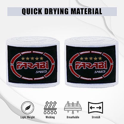 FARABI Kids Boxing Hand Wraps 100 Inches Long Junior Hand Wraps Boxing Hand Wraps Muay Thai Hand Wraps MMA Boxing Hand Wraps Men Boxing Hand Wraps Kids Boxing Hand Wraps Inner Gloves - color: White