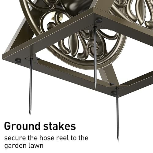 GOFORWILD Wall/Floor Mount Hose Reel, Holds 200-Feet of 5/8-Inch Hose | Decorative Hose Reel, Garden Heavy-Duty Water Hose Holder Winder Tidy Your Yard Farm