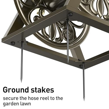 GOFORWILD Wall/Floor Mount Hose Reel, Holds 200-Feet of 5/8-Inch Hose | Decorative Hose Reel, Garden Heavy-Duty Water Hose Holder Winder Tidy Your Yard Farm