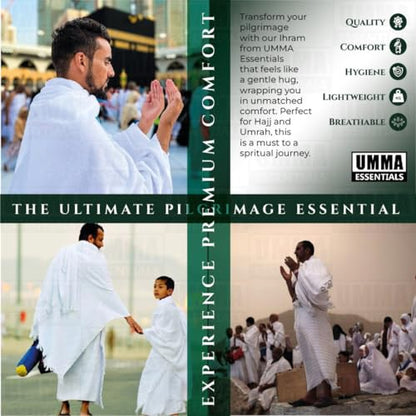 Ihram Ehram Ahram for Men, 100% Cotton, Hajj Umrah Ihram Ehram Towels, Hypoallergenic, Quick-Drying, Lightweight, Breathable, 2 Count, White, Adult Size 110 x 220cm = 43X86 inch