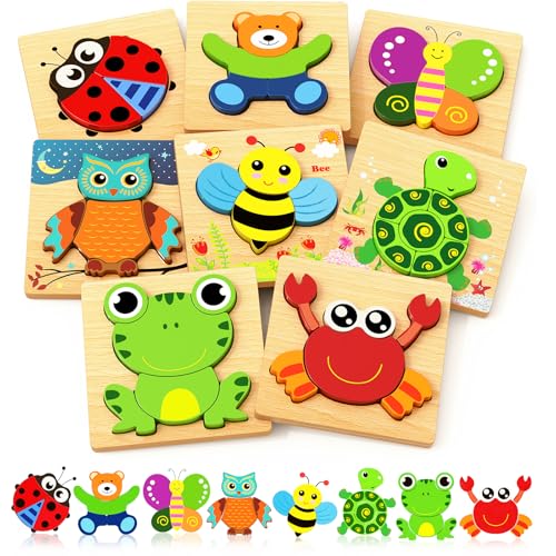 Bekayshad Wooden Puzzles for Toddlers 1-3, Montessori Toys for 1 2 Year Old - color: 8pcs