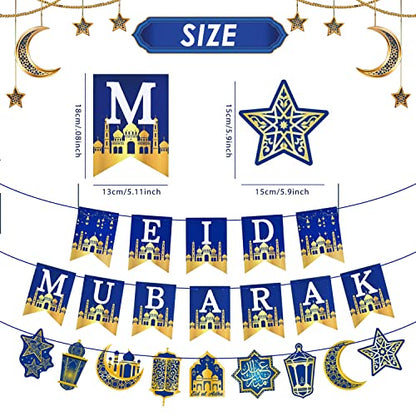 AhfuLife Ramadan Eid Mubarak Countdown Calendar Decoration for Kids, 2024 Eid Mubarak Gift Decorations, Eid Mubarak Banner Decorations, Pre-tied Bunting Eid Mubarak Banner Party Supplies for Home