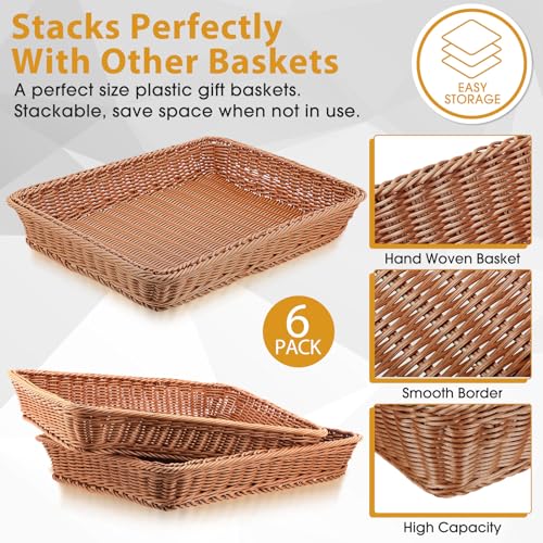 Eccliy 6 Pack Wicker Bread Baskets Woven Serving Basket, 19 Inch | Poly Wicker Storage for Gift, Rectangle Rattan Display Trays for Bread Food Vegetables Fruit Snacks Tabletop Restaurant Home - size: 19 Inch