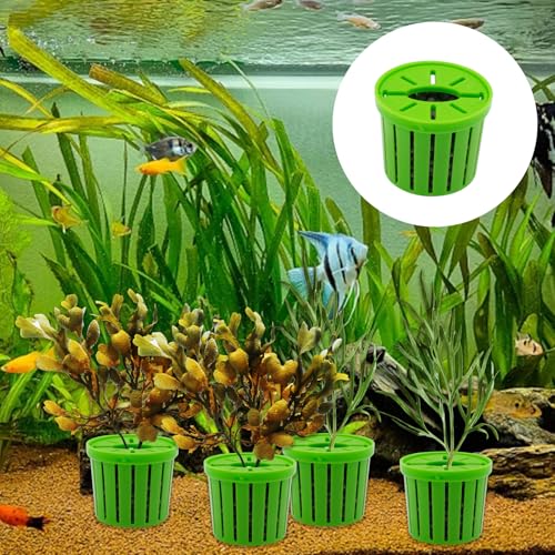 12 PCS Aquarium Plant Weights with Substrate Anti-Floating Plant Holder | Plastic Plant Baskets Fixed Ring Set for Fish Tank Landscaping Decoration, 1.65 x 1.47 Inch