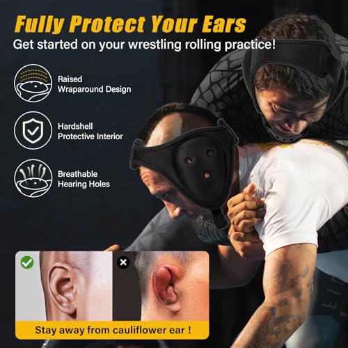 Trymaker Wrestling Headgear, Head Gear with Chin Cup, Sorf Ear Guard for Men, MMA, Jiu-Jitsu (for Users Aged 12+) - size: M (18 1/2" - 21 1/4"), style: Black