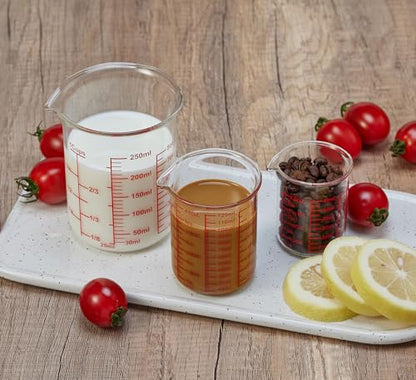 Ackers High Borosilicate Glass Measuring Cup Set with Pour Spout,60ml(2OZ),120ml(4OZ), 250ml(8OZ) Glass Measuring Beaker for Kitchen or Restaurant, Easy to Read - size: 60ml/120ml/250ml Measuring Cup Set