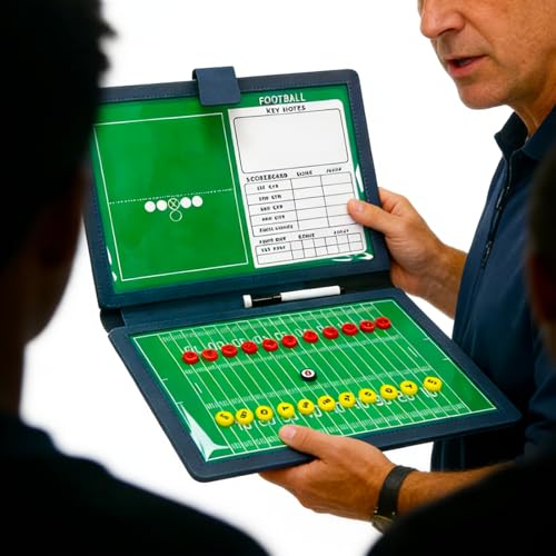 JIANNA Rugby Dry Erase Coaching Board 12.6" x 9.45", Foldable PU Leather Tactical Clipboard with Magnetic Position Markers, Full Kit with 2 Erasable Pens and Scoreboard Note Area