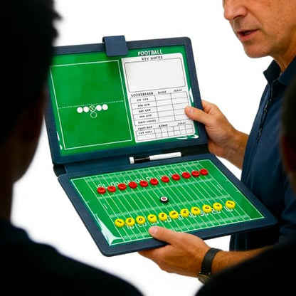 JIANNA Rugby Dry Erase Coaching Board 12.6" x 9.45", Foldable PU Leather Tactical Clipboard with Magnetic Position Markers, Full Kit with 2 Erasable Pens and Scoreboard Note Area