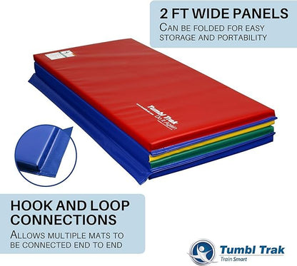 Tumbl Trak Gymnastics Folding Tumbling Panel Mat - color: Primary Rainbow, size: 5'x10'x2"