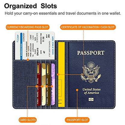 FINTIE Passport Holder, Slim Travel Wallet RFID Blocking Card Case Cover - color: Denim Indigo Brown