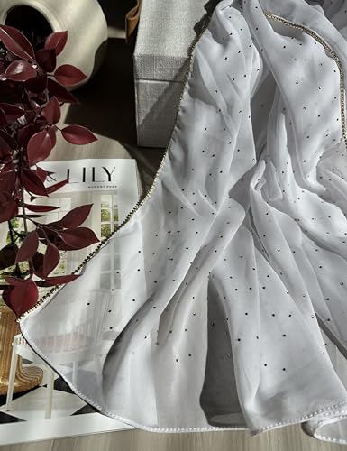 Hijab for Women Premium Chiffon Hijab Rhinestone Hijab Scraf for Women Muslim - color: White