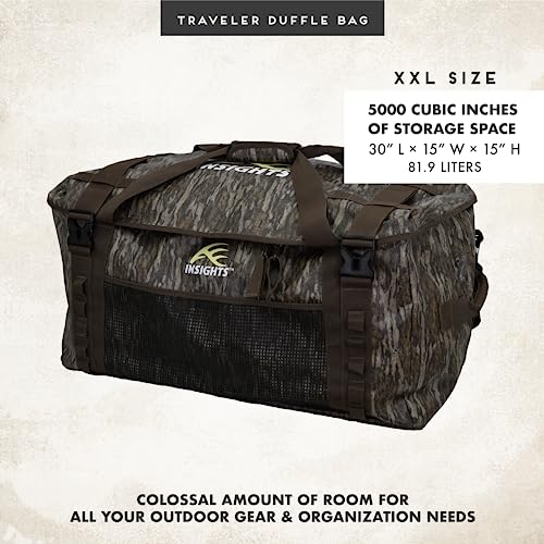Insights Hunting by frogg toggs– The Traveler Gear Bag, All Around Hunting Weatherproof Storage Duffle, XL 3000 Cubic Inches of Storage, Mossy Oak Bottomland