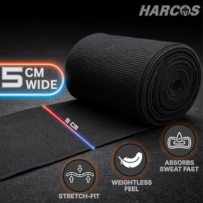 Harcos Boxing Hand Wraps 3.5M / 140 Inches – Soft Semi-Elastic MMA Hand Wraps with Wrist Support for Muay Thai, Kickboxing & Training – Thumb Loop & Hook-and-Loop Closure - color: Black