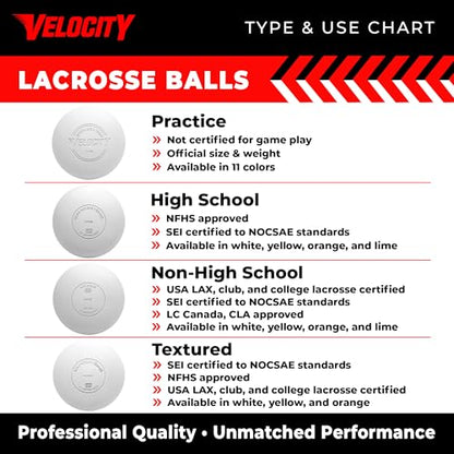 Velocity Pro Grip Lacrosse Balls - 6, 12, 18, 60 and 120 Packs - Certified for Youth, Club, High School, CLA, and College Game Play - color: White, size: 12 Balls