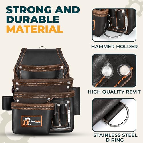 Daisy Leather Tool Bag Pro 505 Premium Leather Oil Tanned 13 Pockets with Speed Square Pocket Multi-Purpose Tool Organizer for Handyman Carpenter Electrician Construction Farmers X-Large… - color: Chocolate
