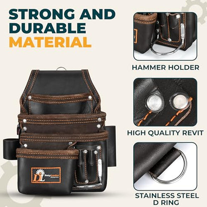 Daisy Leather Tool Bag Pro 505 Premium Leather Oil Tanned 13 Pockets with Speed Square Pocket Multi-Purpose Tool Organizer for Handyman Carpenter Electrician Construction Farmers X-Large… - color: Chocolate