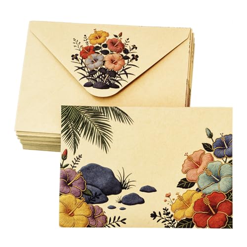A7 Envelopes, 5x7 Inch, 40 Pack, 120gsm Kraft Brown Hibiscus Printed Paper, Double-Sided Floral Print, Gummed Seal, Envelope for Invitations and Greeting Cards (Kraft Brown Hibiscus) - color: Kraft Brown Hibiscus
