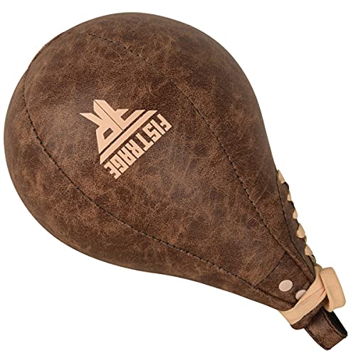 FISTRAGE Speed Ball Boxing Bag Leather MMA Muay Thai Training Punching Dodge Striking Kit with Free Hanging Swivel Workout Speedball Kicking Platform Equipment (Beige)