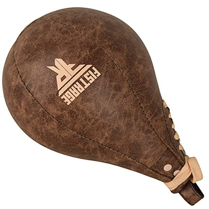 FISTRAGE Speed Ball Boxing Bag Leather MMA Muay Thai Training Punching Dodge Striking Kit with Free Hanging Swivel Workout Speedball Kicking Platform Equipment (Beige)